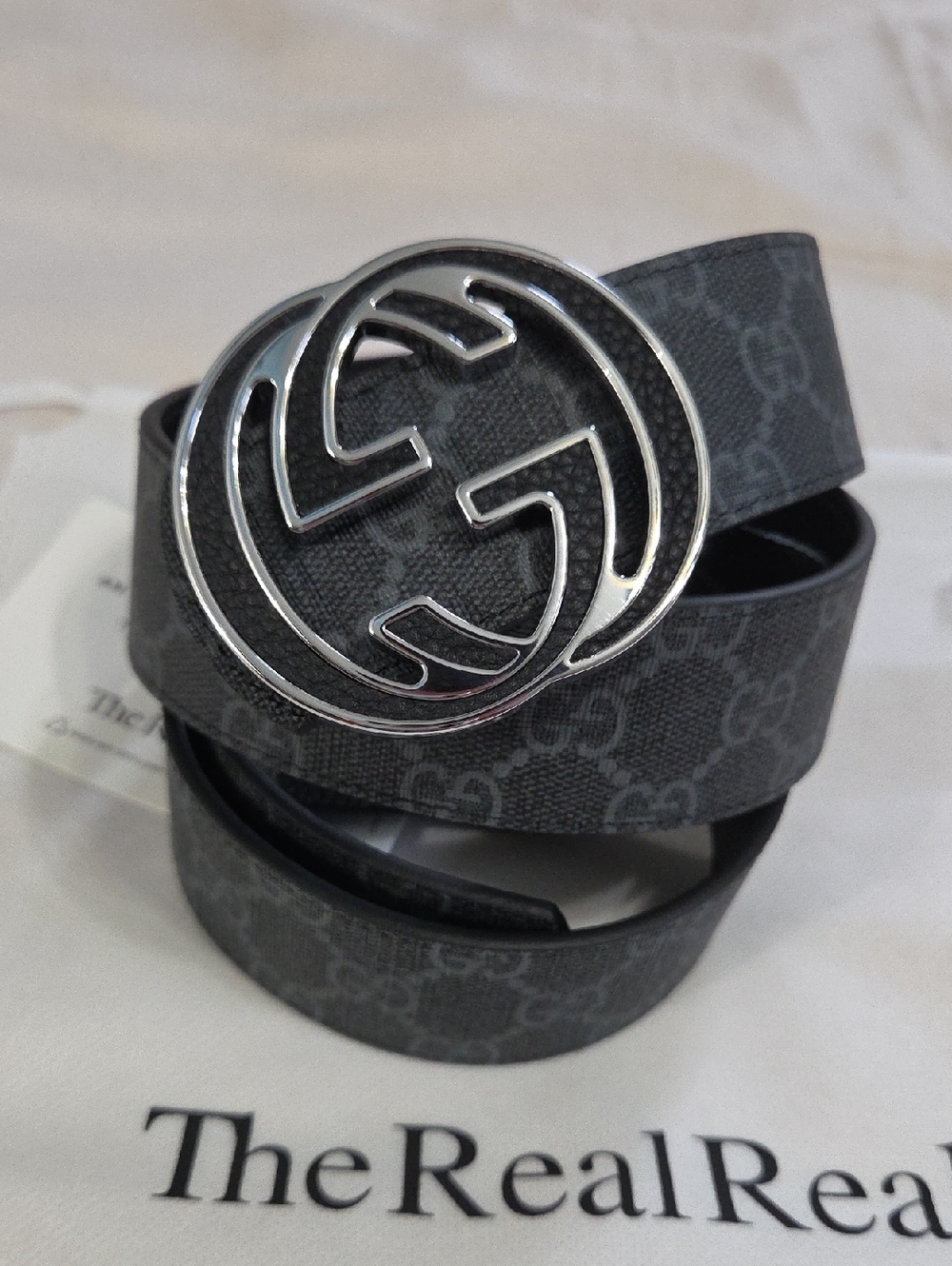 Gucci Reversible Black Leather Monogram Belt GG 95cm - Picture 2 of 16